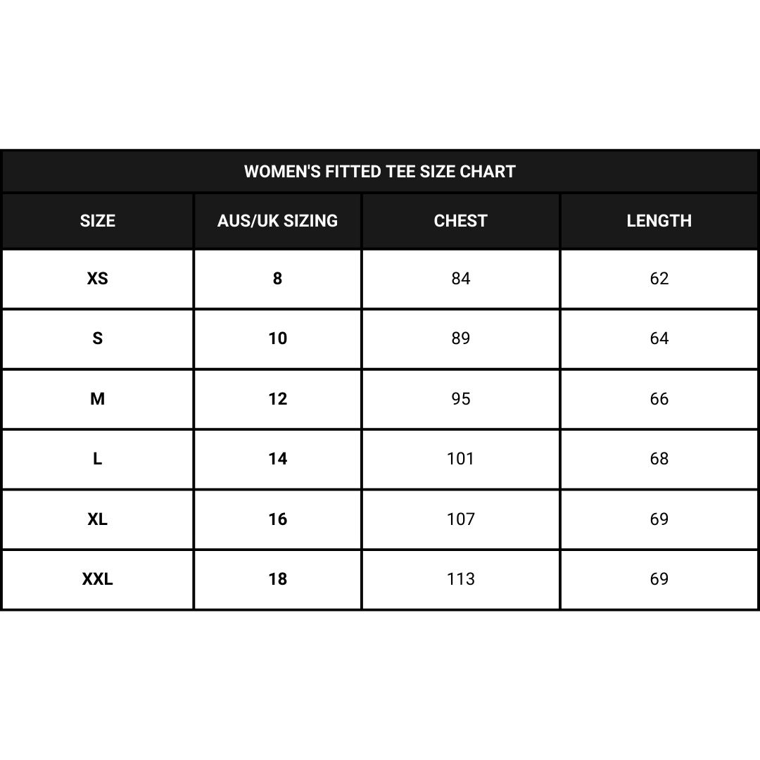 Shred Like a Girl Womens MTB Fitted Tee Size Chart